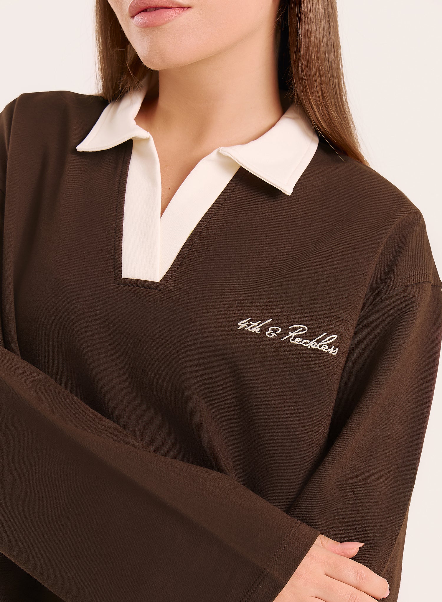 Chocolate Branded Contrast Collar Rugby Shirt
